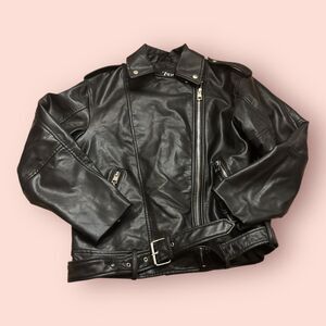 Zara Moto Jacket Womens Size Small Black Faux Leather Zip Up Oversized Edgy